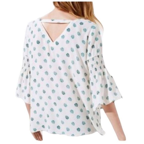 LOFT Lightweight Monstera Leaf Print Boho Flared Sleeve Blouse Women's Sz XS - Picture 8 of 10